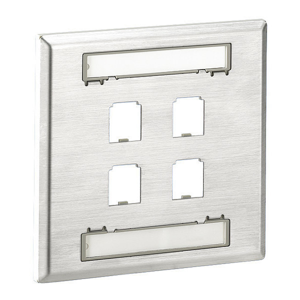 Panduit Faceplate, 4pt, Dblgang, Classic, SSteel CFPL4S-2GY